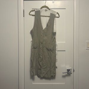 Vintage Pinstripe Mini Dress with Gold Buttons